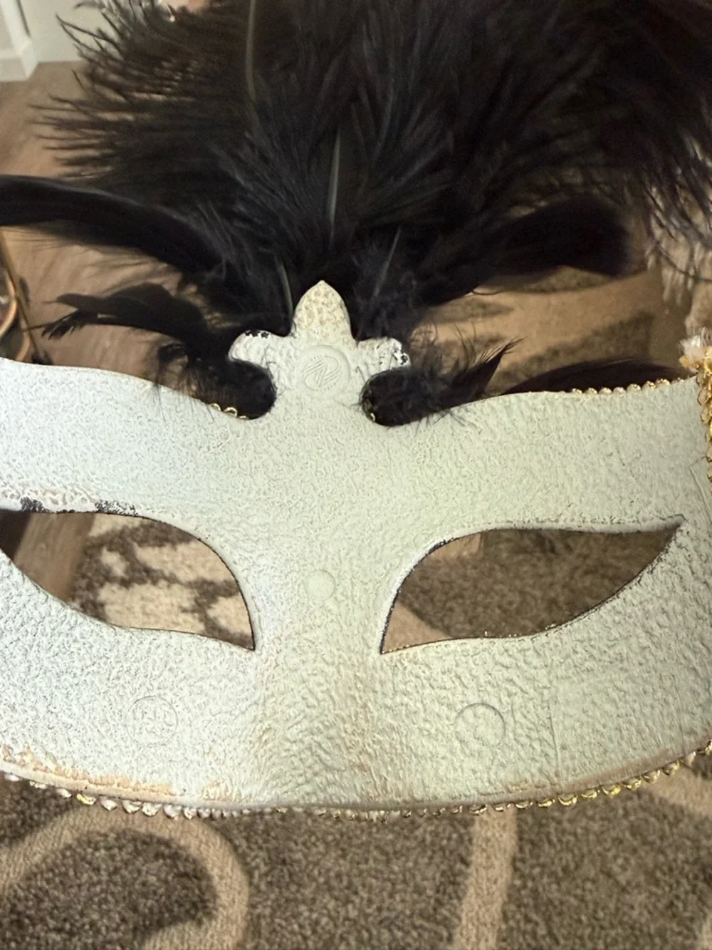 Vintage Pier 1 Venetian Jester Stick Mask Masquerade Black Gold 21”